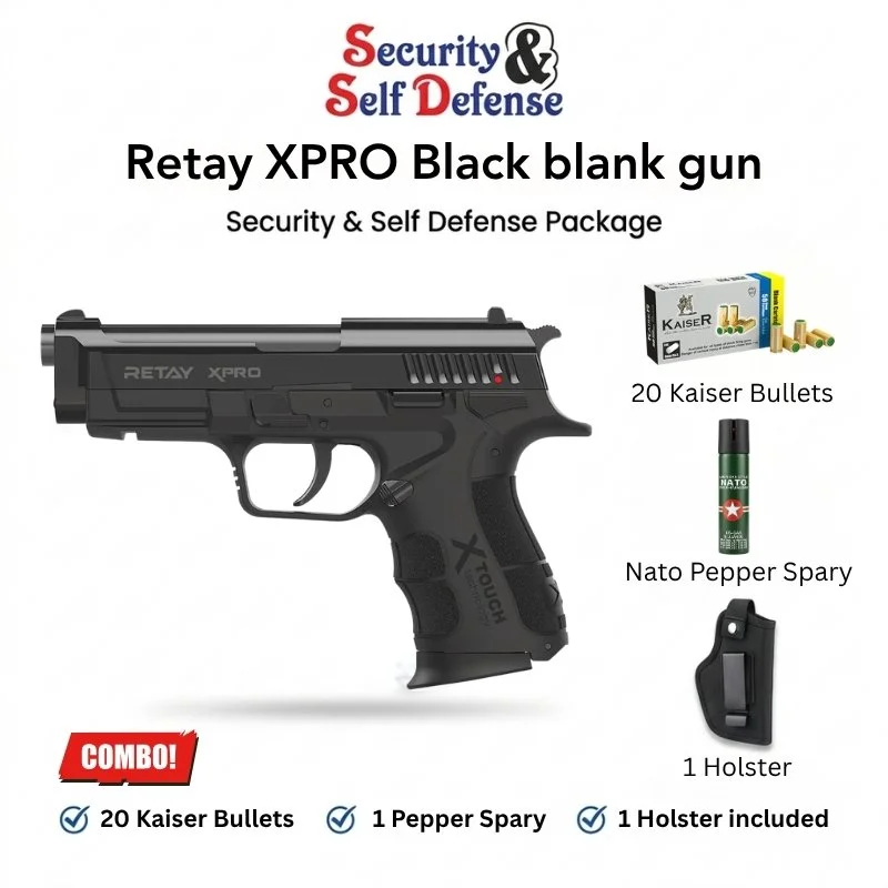 Retay XPro Black Combo 20 Kaiser Bullets Nato Pepper Spray 1 Holster 1 Retay XPro Black