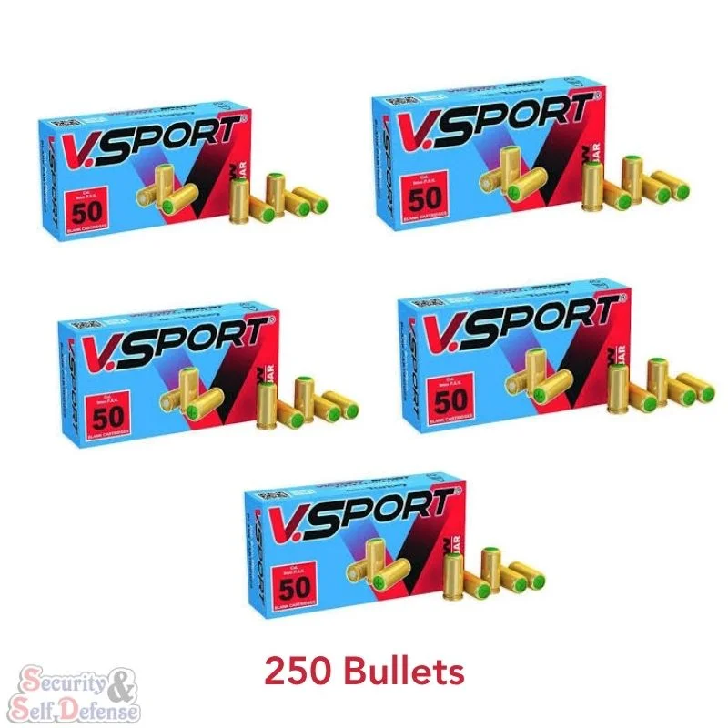 V.Sport 9mm Blank Bullets 250 Rounds – 5 Box Pack